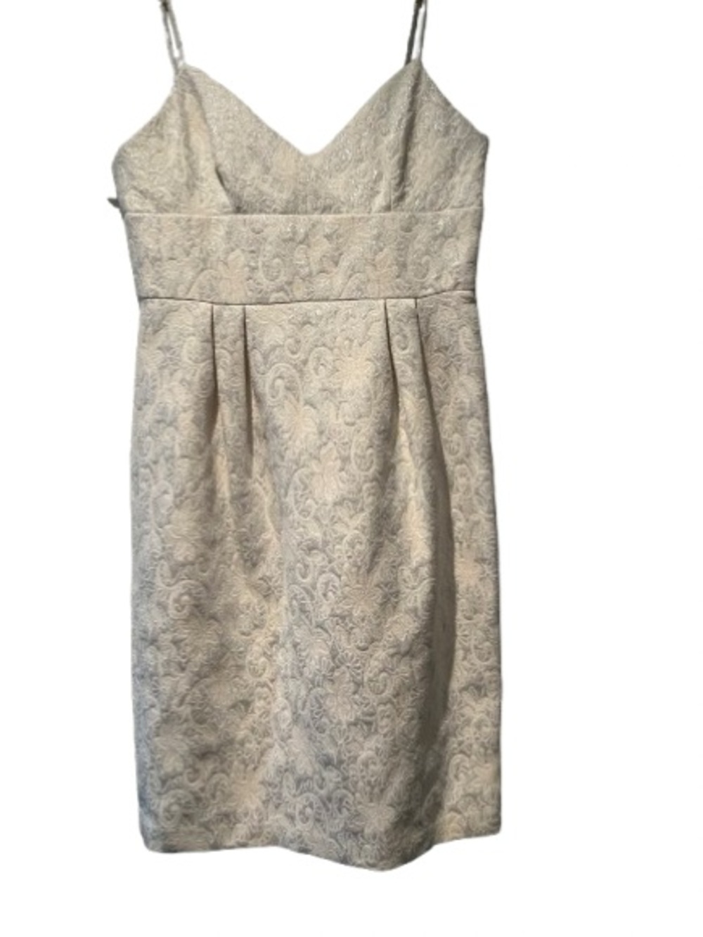 BCBGMaxAzria - Floral Brocade Ivory & Silver Sheath Dress - Spaghetti Strap